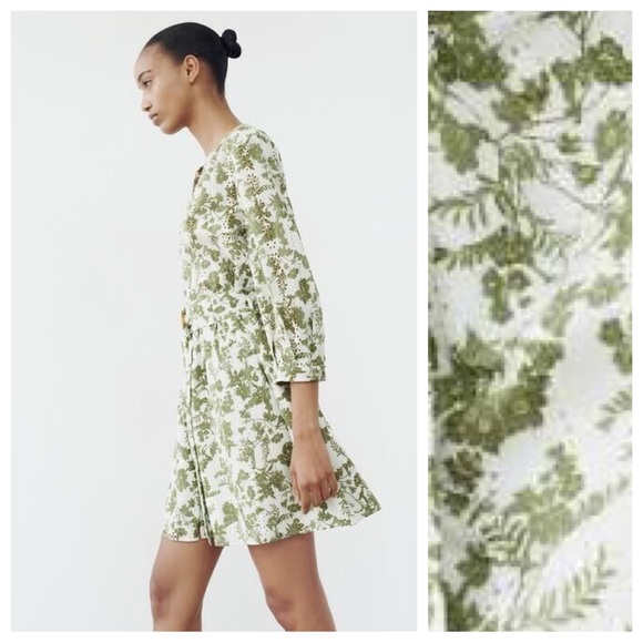 🌹NWT. Zara Unbleached Color/Khaki Embroidered Eyelet Short Dress. Size XL. - Picture 4 of 12